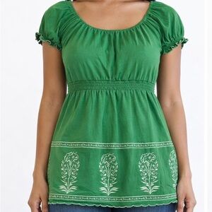 Green Women's Blouse with Embroidered Detail